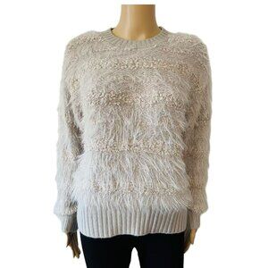 Women Winter Fashion Faux Fur Glittering Sweater Beige L/XL